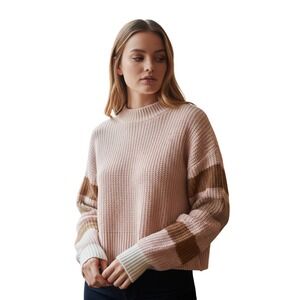 TOPSHOP Pink Stripe Sleeve Mock Neck Knit Sweater Cropped Size S